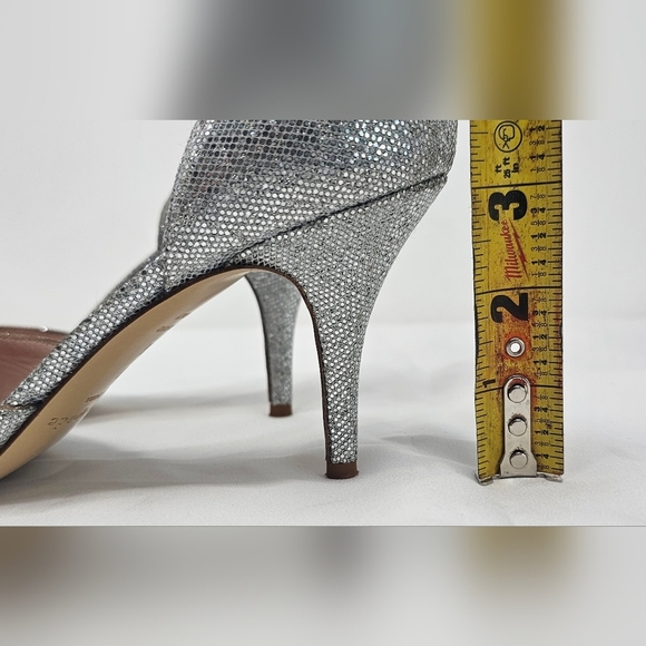 Kate Spade New York Silver Glitter Sage D'Orsay Peep Toe Heel Pumps Size 8B - Picture 12 of 14